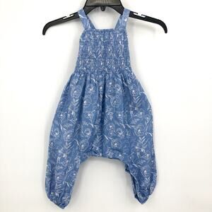 BARDOT JUNIOR Girl's Missy Floral Overalls 3T Blue Sleeveless Smocked NWT